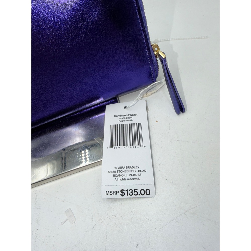 Vera Bradley Continental Wallet Purple Metallic Zip Around 51380-20614 NEW - Picture 2 of 11